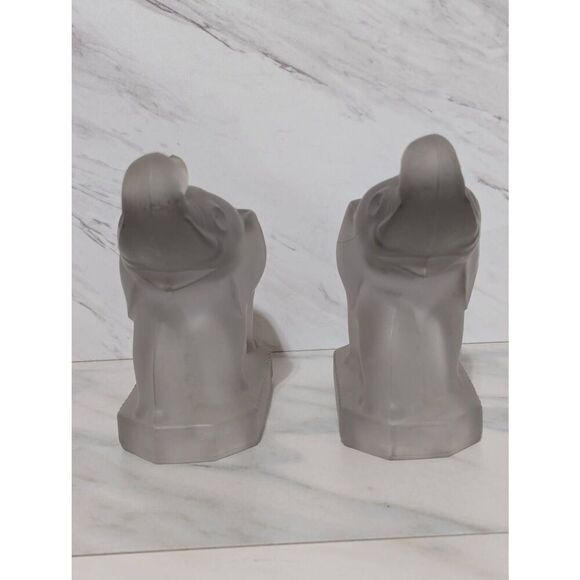 Fostoria Glass Vintage Rare Pair Silver Mist Elephant Heavy Weight Bookends - Picture 5 of 11